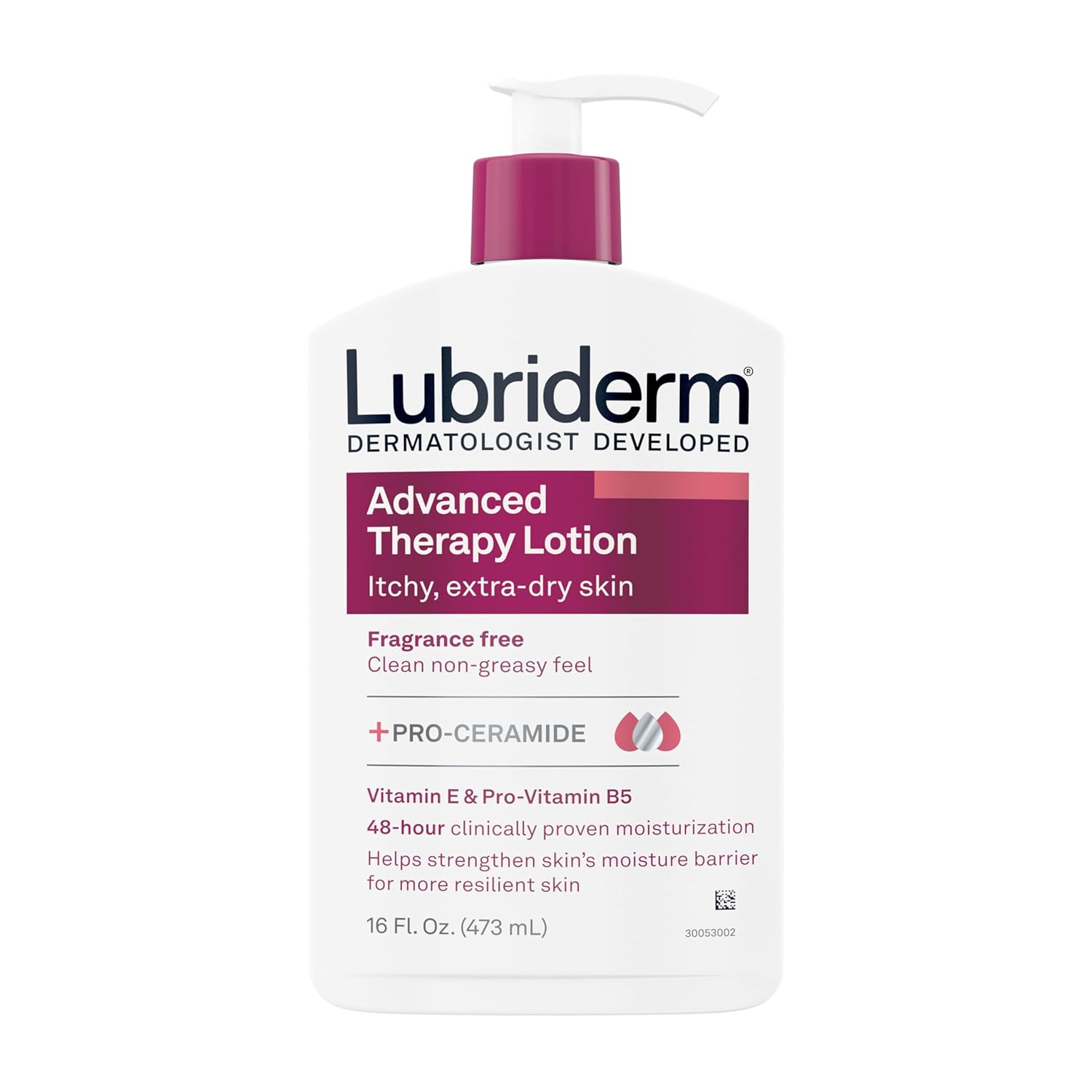 Lubriderm Advanced Therapy Fragrance Free Moisturizing Hand & Body Lotion + Pro-Ceramide with Vitamins E & Pro-Vitamin B5, Intense Hydration for Itchy, Extra Dry Skin, Non-Greasy, 16 fl. oz - 24hrsmart